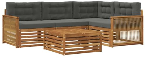vidaXL Outdoor-Sofagarnitur mit Kissen 5 pcs Natur und Anthrazit, Patio Loungeset, modernes Sofa für draußen, wetterbeständiger Gartenspaß, Bequeme Terrassenmöbel