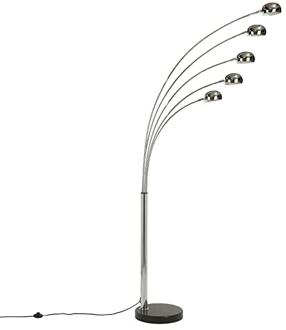 Invicta Interior Bogenlampe Five Lights 205cm Chrom mit schwarzem Marmorfuß E14 Lampe Bogenlampe Stehleuchte Leselampe