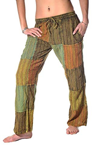 Simandra Patchworkhose Freizeithose Fitnesshose Fischerhose Goa Hippie Hose gerades Bein Baumwolle Nepal Patchwork