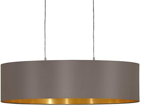 EGLO Pendellampe Maserlo, 2 flammige Textil Pendelleuchte, Hängeleuchte oval aus Stahl und Stoff, Farbe: Nickel matt, cappuccino, gold, Fassung: E27, L: 78 cm