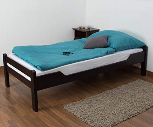 Einzelbett Easy Premium Line K1/1n, Buche Vollholz massiv Schokobraun - Maße: 90 x 200 cm
