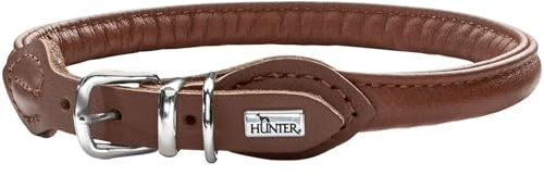 HUNTER Hundehalsband ROUND & SOFT, Farbe: braun, weiches Rindnappaleder, reißfeste Nyloneinlage, fellschonend & rundgenäht, Größe: 50