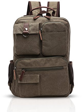 FANDARE Retro Rucksack Herren Business Laptop Tasche Student Outdoor Reisen Multi-Tasche Daypack Verschleißfest Leinwand Grün