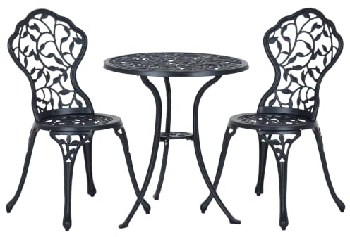 Outsunny 3 Pcs Aluminium Bistro Set Dining Table Chairs Antique Black