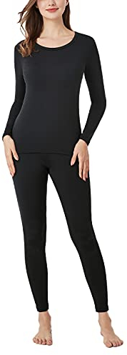 LAPASA Damen Innenfleece Thermounterwäsche Set -Funktionsunterwäsche Skiunterwäsche für Winter L17&L41&L138 MEHRWEG, Farbe Schwarz, Size JP L (US S)