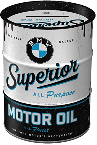 Nostalgic-Art Retro Spardose, 600 ml, BMW – Superior Motor Oil – Geschenk-Idee für BMW Accessoires Fans, Original Lizenzprodukt (OLP), Sparschwein aus Metall, Vintage Blech-Sparbüchse