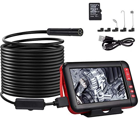 Neoteck Industrie-Endoskop-Inspektionskamera HD 4,3-Zoll-1080P-LCD-Monitor 5 m wasserdichte, halbstarre, flexible Schlangenkamera mit 32G-Speicherkarte