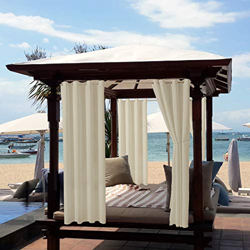 ele ELEOPTION Outdoor Vorhang Wetterfest, Outdoor Vorhänge mit Ösen Blickdicht Vorhang Sichtschutz und Sonnenschutz, Outdoor Gardinen für Terrasse Balkon Garten Hof (2 Stücke/ 132 X 240cm, Beige)