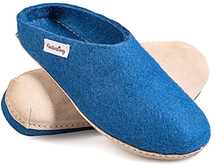 Filz Hausschuhe - Herren Hüttenschuhe mit Ledersohle - Slipper 100% Wolle handgemacht