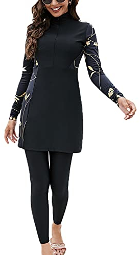 AllMonyba Frauen Muslimische Bademode 2 Stück Set Modest Islamischer Badeanzug Beachwear Naher Osten Plus Size Badeanzug Burkini