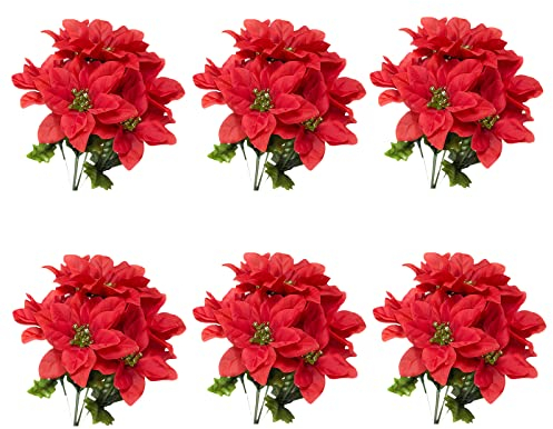 Rylod 6 Stück künstliche Weihnachtsstern, 34,8 cm, 7 Köpfe, Seide, Weihnachtsstern, Blumenstrauß für Zuhause, Party, Urlaub, Dekoration