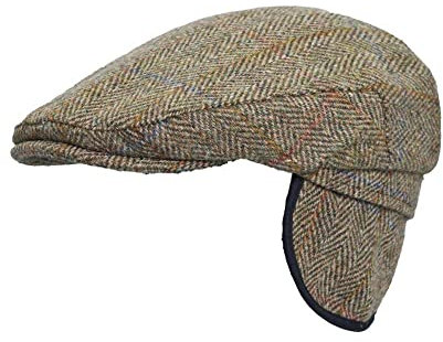 WALKER AND HAWKES - Edward - Unisex Schiebermütze mit Ohrenklappen - Harris Tweed - Moosgrün - M (58cm)