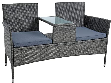 ESTEXO Polyrattan Gartenbank Bank Sitzbank 2-Sitzer Sitzgruppe Rattan Sitzgarnitur Gartenmöbel Set Gartenset Balkonmöbel Gartentisch Gartenstuhl Balkontisch Balkonstuhl (Anthrazit-Grau)