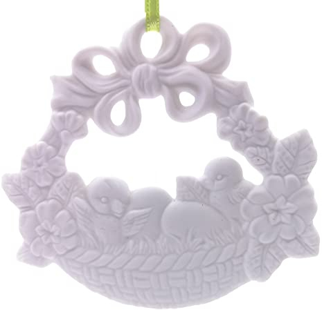 Ostern Anhänger Osterkorb mit Küken weiß - Porzellanmanufaktur Unterweissbach - Osterschmuck Porzellan