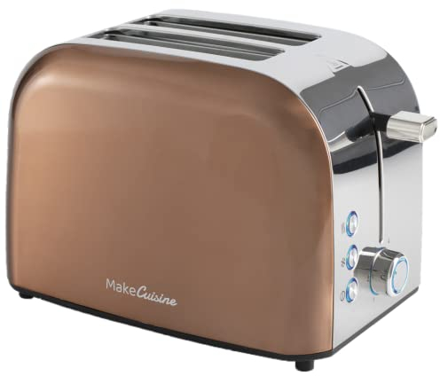 MakeCuisine Vintage Rétro Grille-pain pour 2 tranches larges/annuler, décongeler, réchauffer/Acces/Chauffe-petits pains + Sac à griller en cadeau/Acier inoxydable/Couleur Copper Tech/900 W