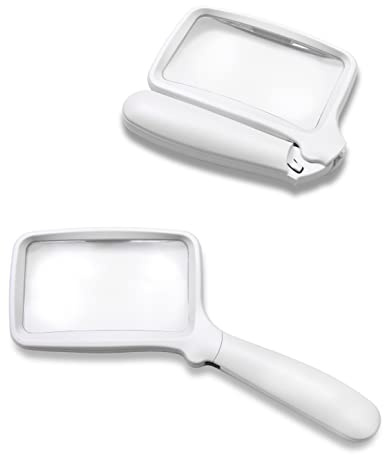 Magnifico Rectangular Magnifying Glass with Light - Folding Handle - Storage Case - 5 Dimmable LEDs - Large Lens - Low Vision, Hobbies, Reading - UK Supplier