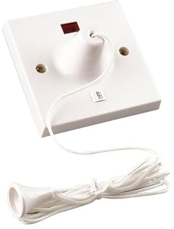 WK Electrical - White 45A Double Pole Shower Ceiling Pull Cord Switch with Mechanical & Neon Indicator