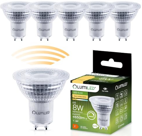 Lumiled LED GU10 Lampe 8W 650lm Warmweiß 3000K dimmbar ersetzt 80W Halogen CRI>80 Reflektor Spot 36° Abstrahlwinkel 6er Pack Energiespar Leuchtmittel 230V für Wohnzimmer Küche Büro Hotel
