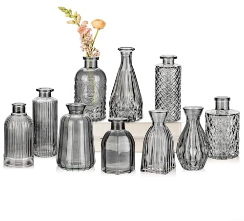 10er-Set Kleine Vasen Kleine Glasvase Vintage Deko Vasen Set Blumendekoration für Tischdeko Mittelstücke, Hochzeitsdekorationen, Blumen Deko Wohnzimmer Bad Muttertagsgeschenk, Schwarz