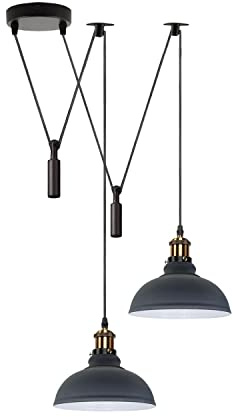 LEDSone Retro 2-flammige Spinnenleuchte, Pendelleuchte, Metall, 29 cm, Grau, E27-Fassung, verstellbar, industriell, für Wohnzimmer, Schlafzimmer, Café, Flur, Loft [Energieklasse A]