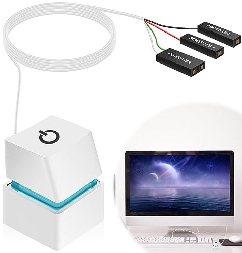 Netzschalter des Desktop-Computers, Desktop-PC-Computer-Power-Tastenschalter, Computer Desktop Schalter, Externer Fernstart PC Motherboard Power On Off Switch Verlängerungskabel 2M mit LED Licht