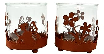 Glas Feen mit Blumen in Rost groß Ø11 cm im 2er Set