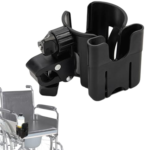 Porte-gobelet pour Fauteuil Roulant, Scooter, déambulateur, Porte-Bouteille d'eau 2 en 1 et Support de téléphone, réglable, 1 pièce (Noir B)
