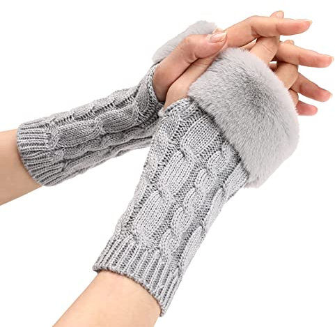 Didadihu Handschuhe Ohne Fingerkuppen - Warm Paare Handschuhe Schwarz Kaschmir Wollhandschuhe Fingerlose Armstulpen Unisex Thermo Fingerhandschuhe Pulswärmer Baumwollhandschuhe Warme