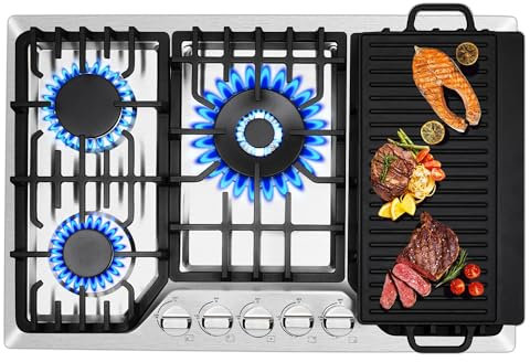 Amzgachfktch 76,2 cm Gaskochfeld mit Grillplatte