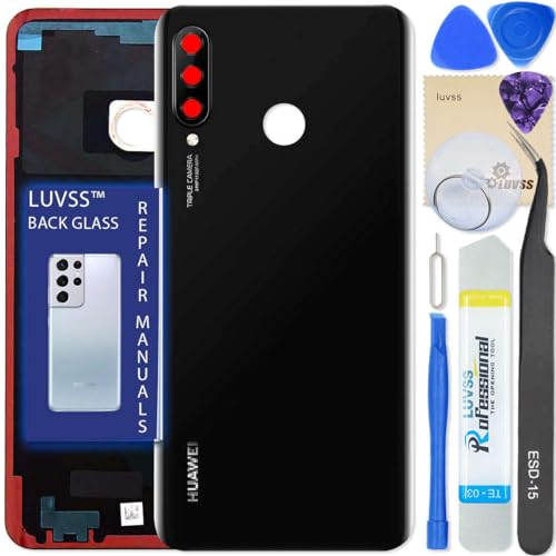 LUVSS Akkudeckel Kompatibel für Huawei P30 Lite Rückseite Glas Deckel Backcover Ersatz Reparatur Set (Schwarz)