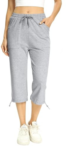 Totatuit Damen Caprihose 3/4 Jogginghose Taschen | Baumwoll-Sweathose, bequemer Freizeitstil, geeignet für Sommer Yoga Fitness Alltag und Reisen