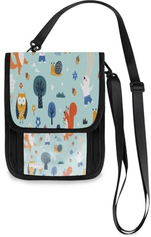 Kcldeci Reisebrieftaschen, Geldbörsen, Handytaschen, Crossbody-Taschen, Cartoon-Fuchs, Eule, Hase, Reise-Halstasche, Reisepasshülle für Damen und Herren, mehrfarbig, Einheitsgröße, Casual