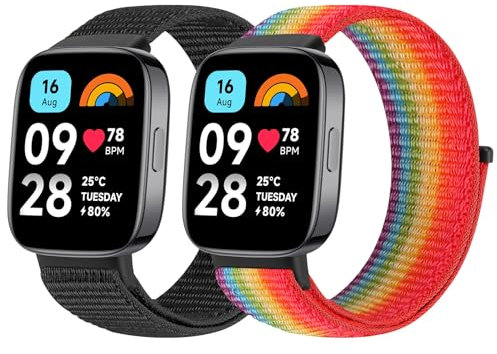 BTTNG Bracelet de sport compatible avec Xiaomi Redmi Watch 3 Active pour femmes et hommes, en nylon respirant et réglable, boucle uniquement de rechange pour Redmi Watch 3 Active, Noir profond +