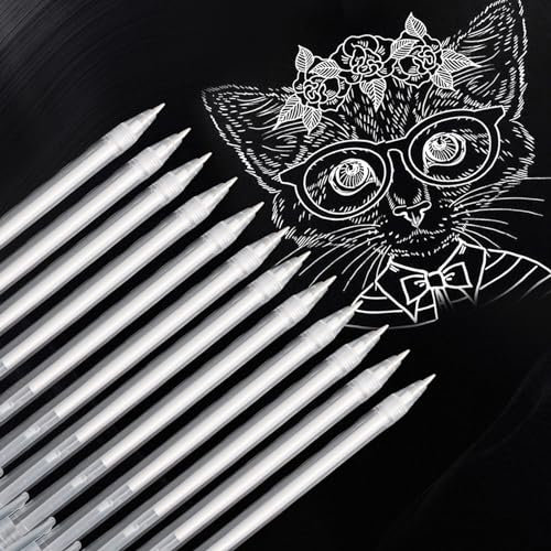 12 Stück Weißer Gelstift Deckend Set, 0.8mm Dauerhaft Weiße Gelroller Sind, Wasserfesten Feine Spitze Weiß Gelstifte, Dunkle Papiere Highlight Zeichnung Stifte, Gelschreiber für Zeichnung DIY (Weiß)