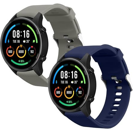 kwmobile Straps Compatible with Xiaomi Mi Watch/Mi Watch Color Sport Straps - 2x Replacement Silicone Watch Bands - Smartwatch or Fitness Tracker - Dark Blue/Grey