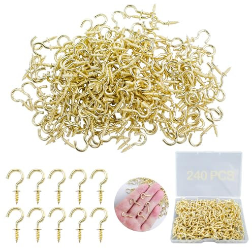 ZFKXGS 240 Pezzi Ganci a Vite Piccoli 1/2 Pollice Dorato Ganci Avvitabili a Metallo Gancio a Vite Soffitto per Superfici Plastica Legno Appendere Piante Decorazioni Artistiche Natalizie (con Scatola)