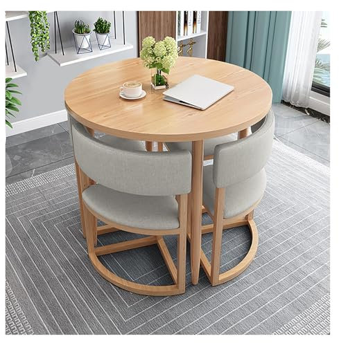 Esszimmergruppe Mit Esstisch Und 4 Essstühlen, Esstisch Mit 4 StüHlen, Rund Küchentisch Und 4er Set Esszimmerstühle, Tisch Und Stühle Set, Essgruppen Sitzgruppe Für Wohnzimmer Küche Büro(Light gray)