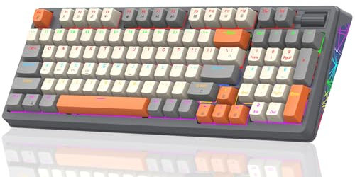 Attoe Wireless Mechanical Keyboard, Tri-Mode BT5.0/2.4GHz/USB-C Hot Swappable Custom Keyboard, RGB Backlit Gaming Keyboards with PBT Keycaps, 98 Keys, Massive Battery, Knob Volume Control (Black)