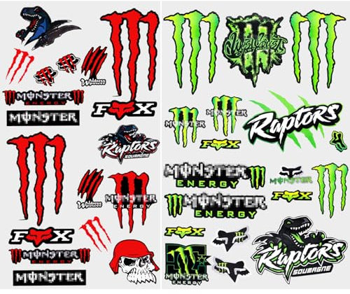 2 Stück Motocross Aufkleber, Monster energy aufkleber, Motorrad Helm Aufkleber für MotorräDer, Skateboard, Auto Und GeläNdemotorräDer (Rot + Grün)