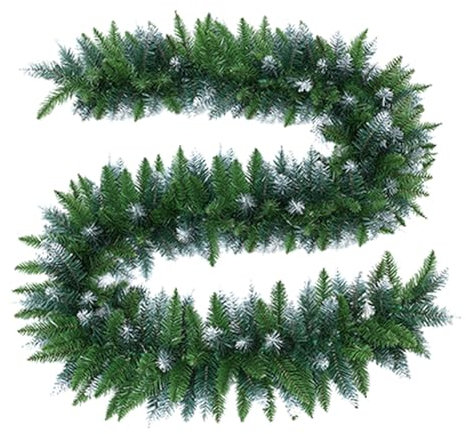 Uoqpty Schnee-Zedern-Girlande, 2,7 m, schneebedeckte Zedern-Girlande, künstliche Girlande für drinnen und draußen, für Weihnachtsdekorationen