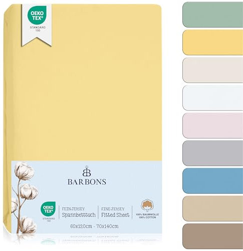 BARBONS Spannbettlaken für Baby/Kinderbett - 100% Jersey-Baumwolle Oeko-TEX Standard 100 Zertifiziert Bettlaken für Babybett (Bananen - 60x120cm / 70x140cm)