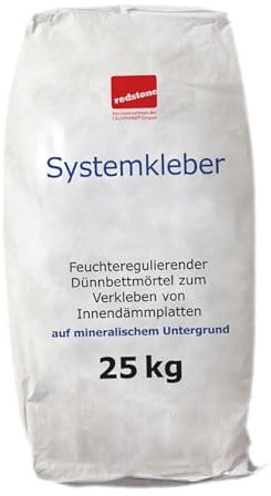 redstone Kalziumsilikatplatten Systemkleber 25kg – Feuchteregulierender Dünnbettmörtel für Innendämmplatten – Hohe Haftkraft & Abrutschsicherheit – Für mineralische Untergründe
