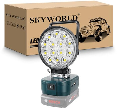 SKYWORLD Akku Lampe für Bosch 18V, 42W 4200LM Kabellose Led Arbeitsleuchte, Led Strahler Akku Tragbares Flutlichter Baustellen Lampe Scheinwerfer für Camping, Werkstatt, Garage, Notfall (kein Akku)