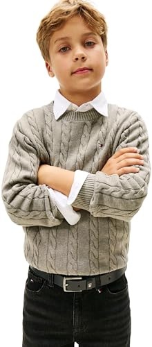 Tommy Hilfiger Jungen Pullover Cotton Cable mit Rundhalsausschnitt, Braun (Mid Grey Heather), 3 Jahre