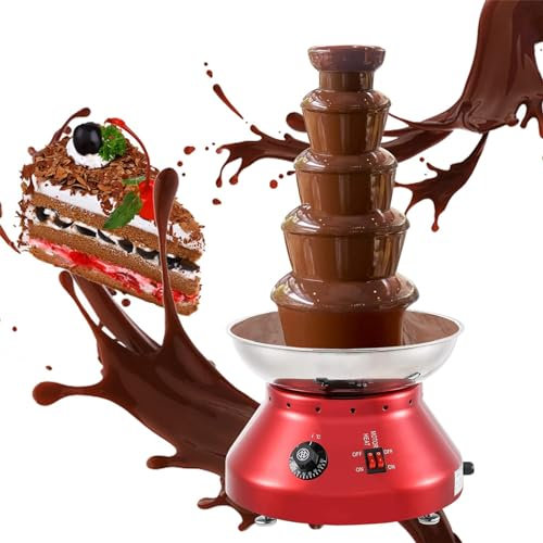 Jrcfnss 5 Tier Chocolate Fondue Fountain, Commercial Hot Chocolate Tower, Stainless Steel Cheese Fountain Chocolate Melting Heating Machine for Birthday Party Weddings