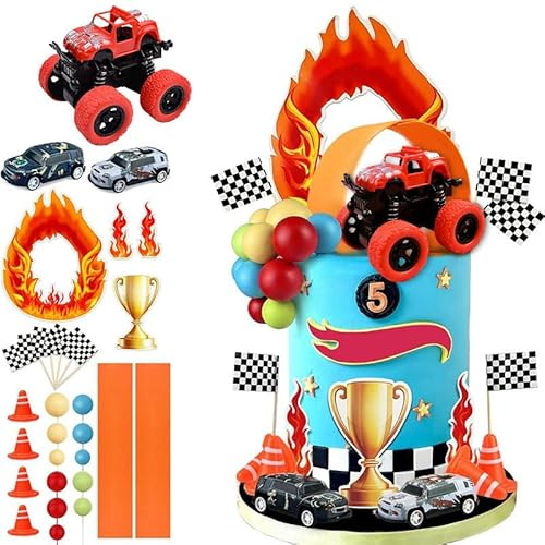 30 Stück Truck Racing Cake Topper, Buggy Party, Party-Kuchen-Zubehör-Set, Kindergeburtstag Kuchen Topper, Jungen Geburtstag Party-Dekorationen, Trophäe Racing Thema