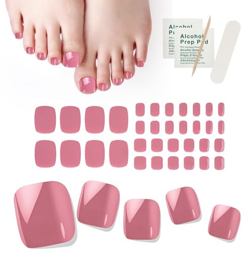 MOTIBACK Nagelfolie UV Härtend - 32 Stück UV Nagelfolie Füße Zum Kleben UV Härtend Fussnägel, UV Gel Strips Selbstklebend mit Jeder Nagellampe, Inkl Nagelpads Nagelfeile und Holzstäbchen (B)