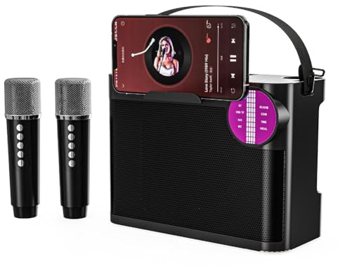 Fangxuee Wireless Bluetooth Portable Speaker Dual Mics Hifi Stereo Karaoke Subwoofer Powerful Family Party Speaker with Cellphone Holder