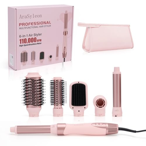 AraSyleon 6-In-1 Hairstyler & Airstyler mit Ionen, Lockenstab mit Coanda | Multifunktionaler Hairstyler (Föhn / Warmluftbürste / Glättbürste / Lockenstab), 1200W, 106.000 U/Min, inklusive Reisetasche