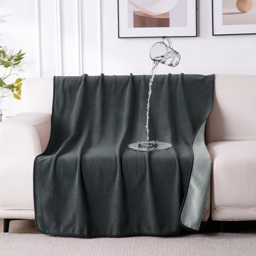 QIYI wasserdichte Decke für Bett Sofa Couch, 102x153cm, Dunkelgrau/Hellgrau | Wendbare fleckenresistente Fleece-Kuscheldecke, auslaufsichere wasserdichte Hundedecke, waschbare Outdoor-Campingdecke